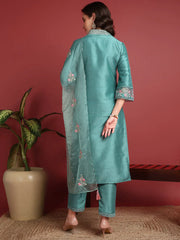 Polyester Solid Blue Indian Ethnic-PKSKD2427