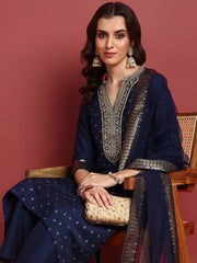 Polyester Solid Blue Indian Ethnic-PKSKD2430