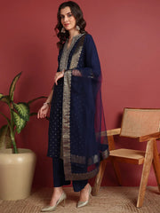 Polyester Solid Blue Indian Ethnic-PKSKD2430