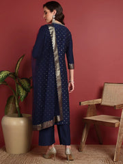Polyester Solid Blue Indian Ethnic-PKSKD2430