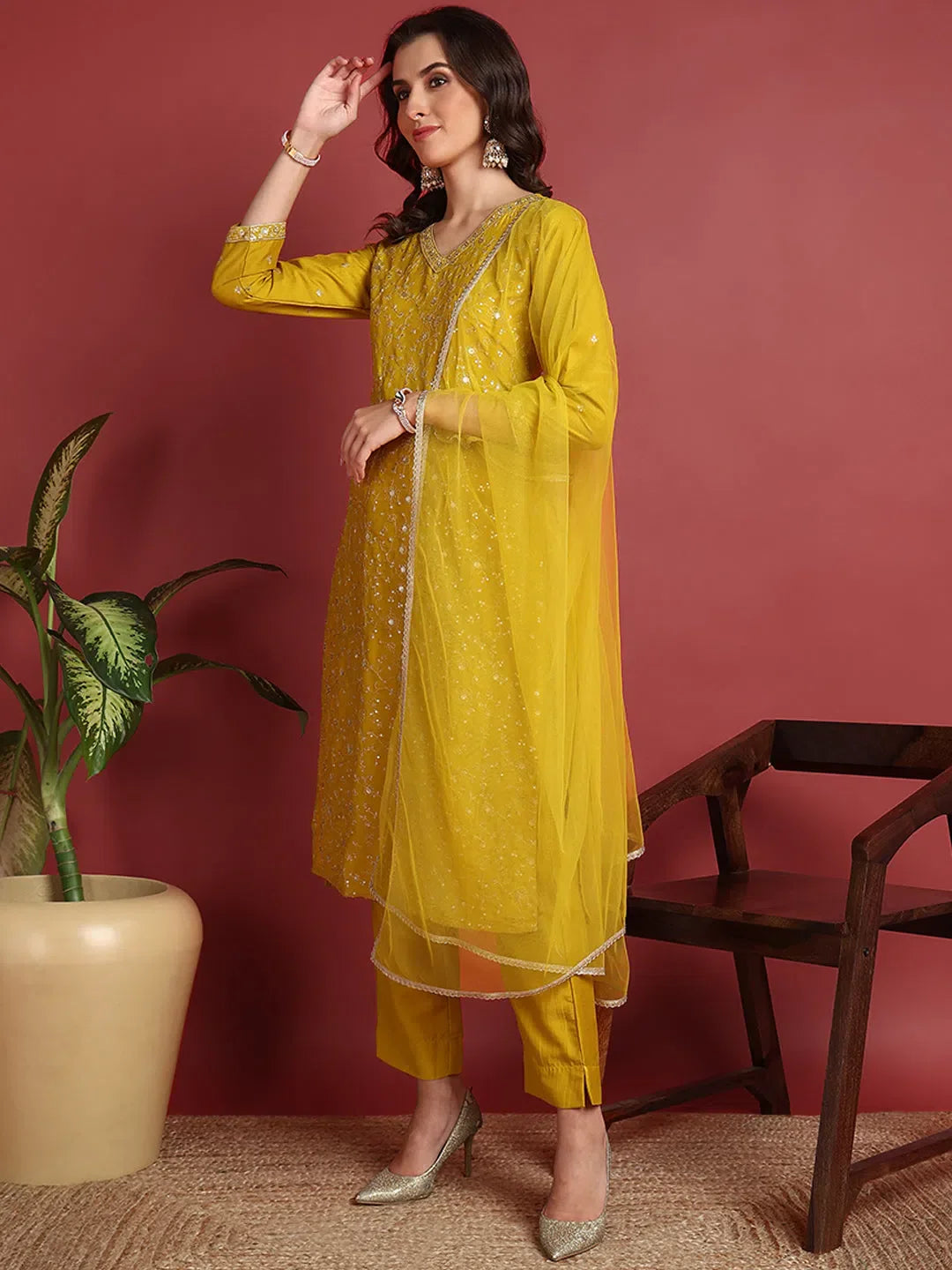 Yellow Solid Kurti Set - Women's Festive Lehenga Choli