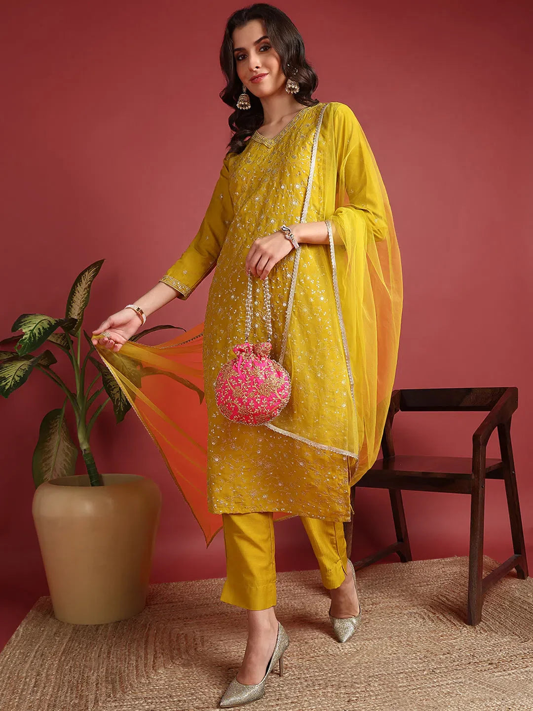 Yellow Solid Kurti Set - Women's Festive Lehenga Choli