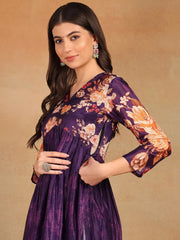 Women Purple Silk Blend Floral Printed Straight Kurta Trouser With Dupatta-PKSKD2435