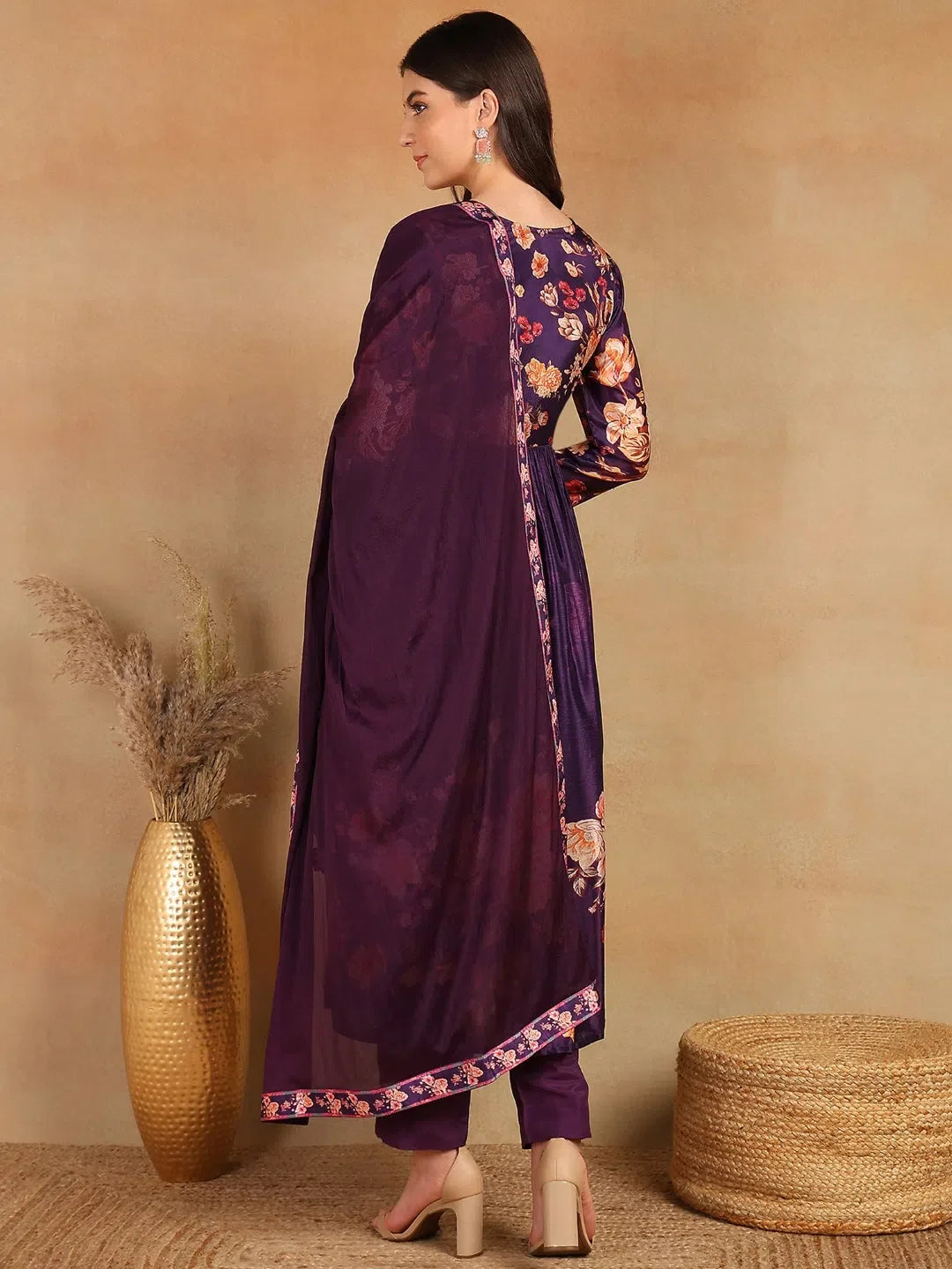 Purple Floral Kurta Set with Dupatta | Women's Indian Kurta Sets