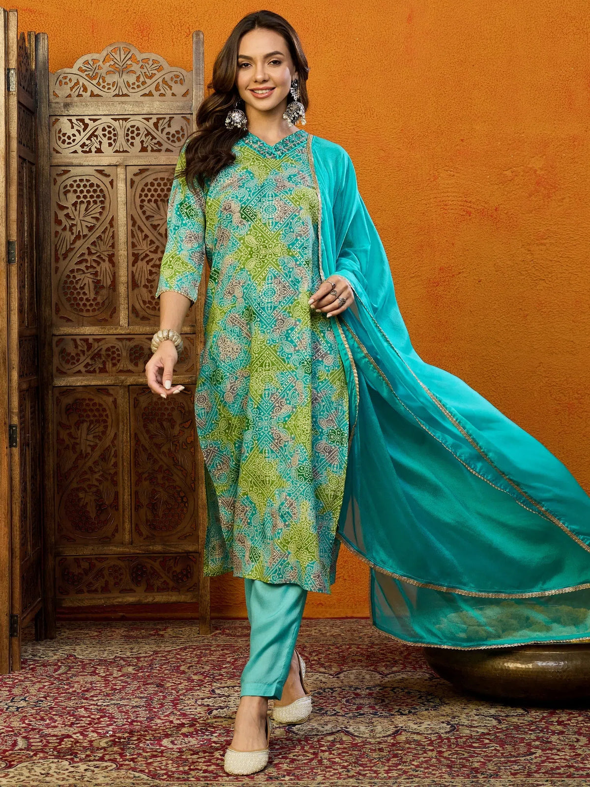 Women Blue Cotton Blend Printed Straight Kurta Pant Set With Dupatta-PKSKD2441