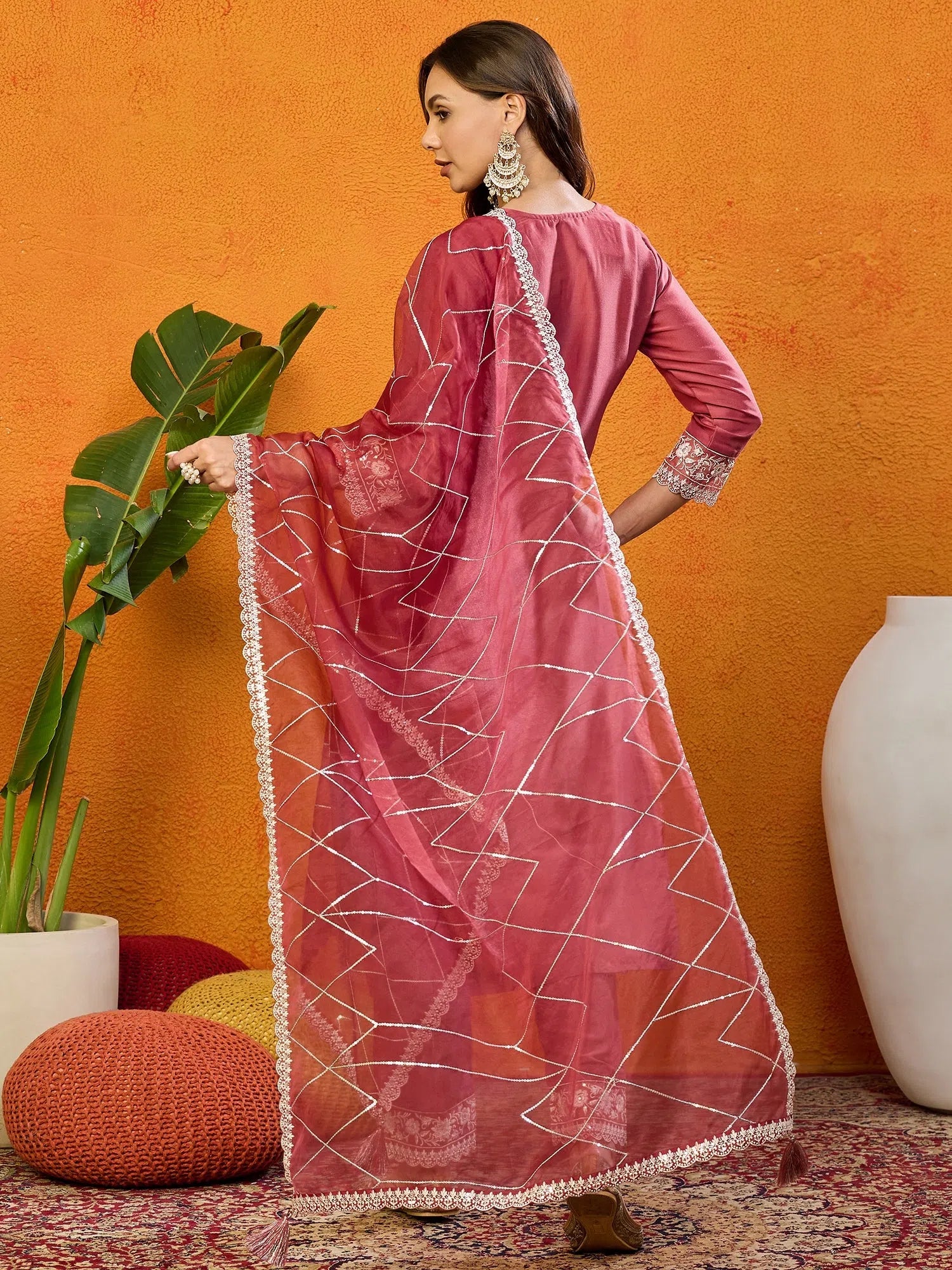 Sea Green Silk Blend Kurta Pant Set with Dupatta for Women