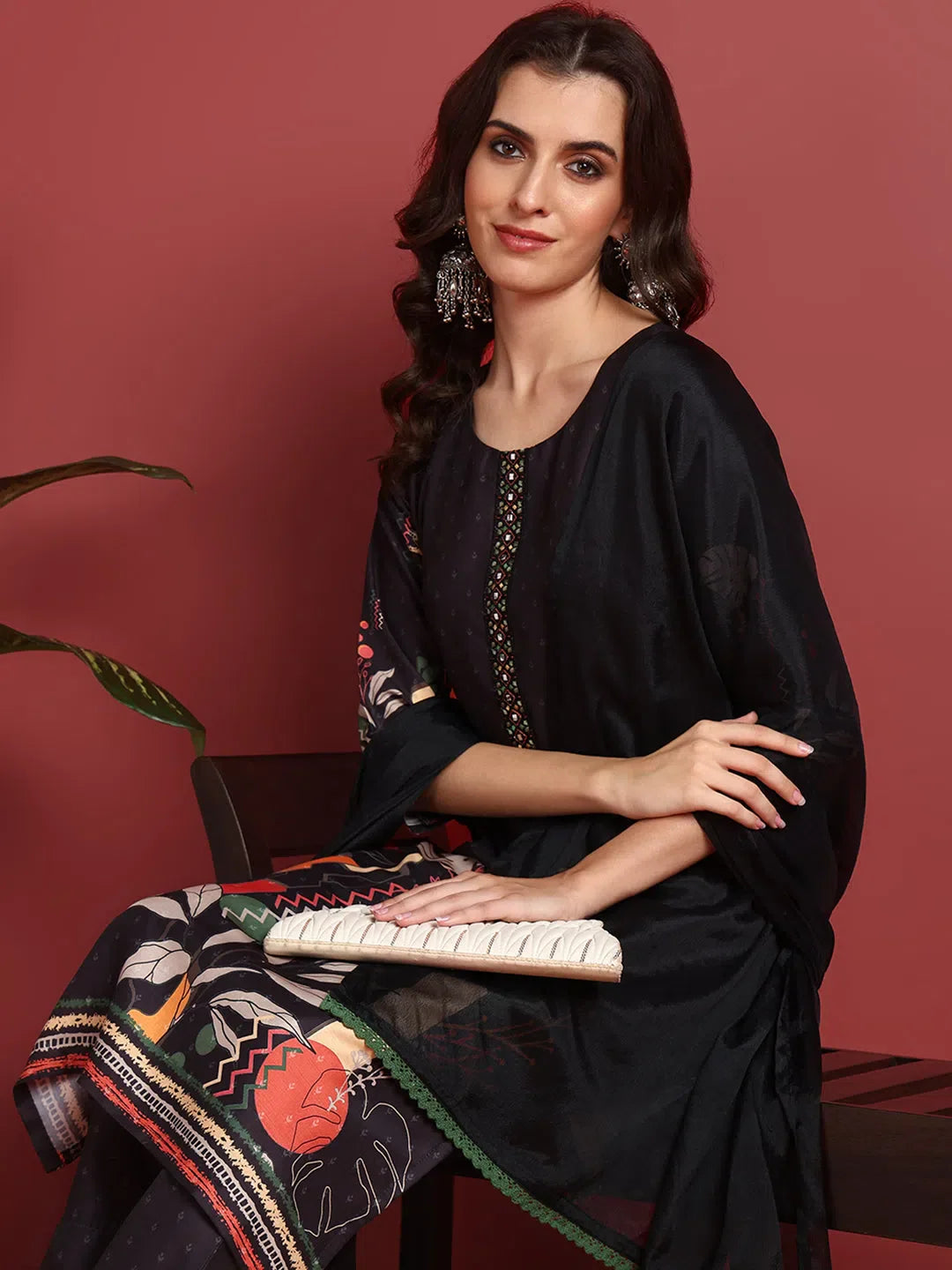 Black Abstract Kurti Set - Designer Ethnic Lehenga for Women