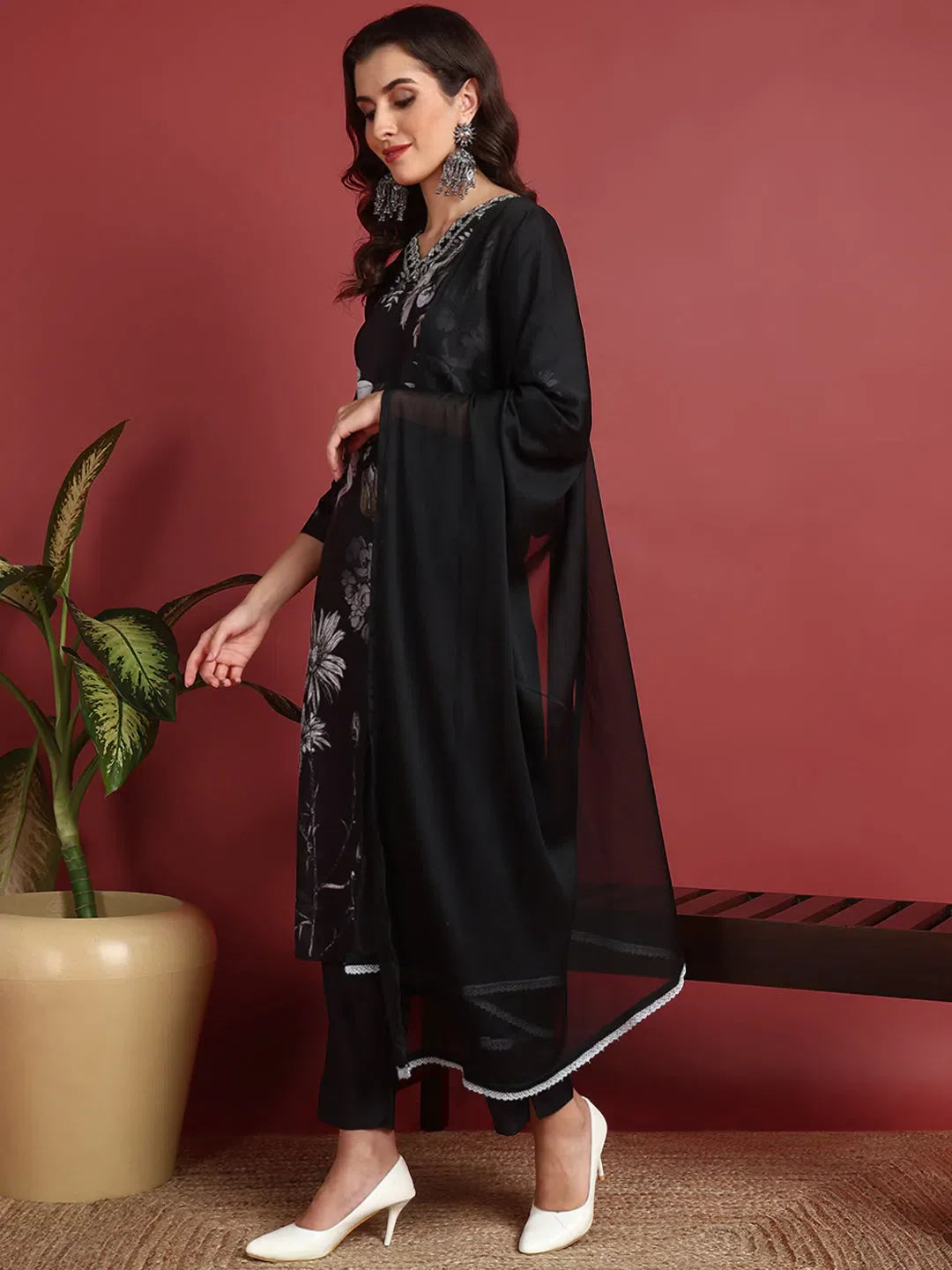 Black Floral Kurti Set - Ethnic Lehenga Choli for Women