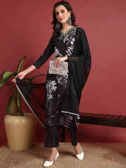 Polyester Floral Black Indian Ethnic-PKSKD2446