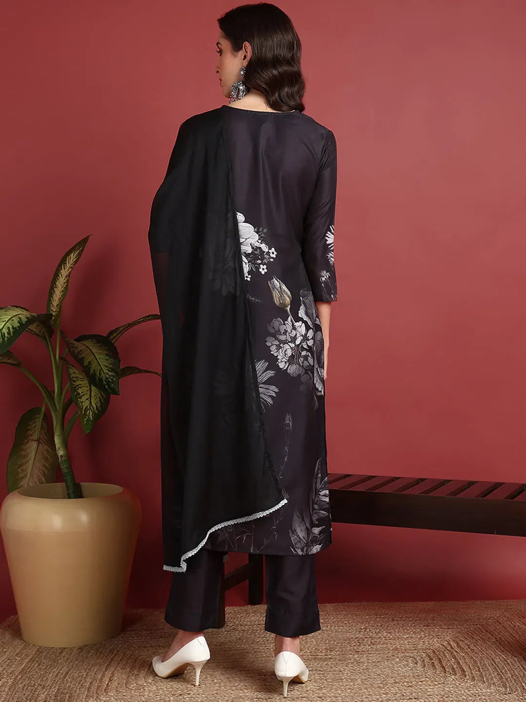 Black Floral Kurti Set - Ethnic Lehenga Choli for Women