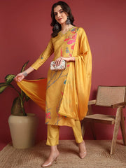 Polyester Floral Yellow Indian Ethnic-PKSKD2447