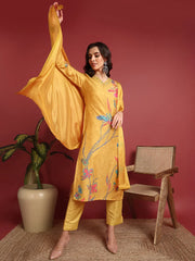 Polyester Floral Yellow Indian Ethnic-PKSKD2447
