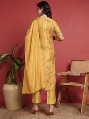 Polyester Floral Yellow Indian Ethnic-PKSKD2447