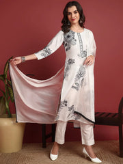 Polyester Floral White Indian Ethnic-PKSKD2449