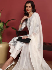 Polyester Floral White Indian Ethnic-PKSKD2449