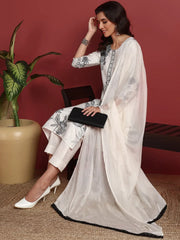 Polyester Floral White Indian Ethnic-PKSKD2449