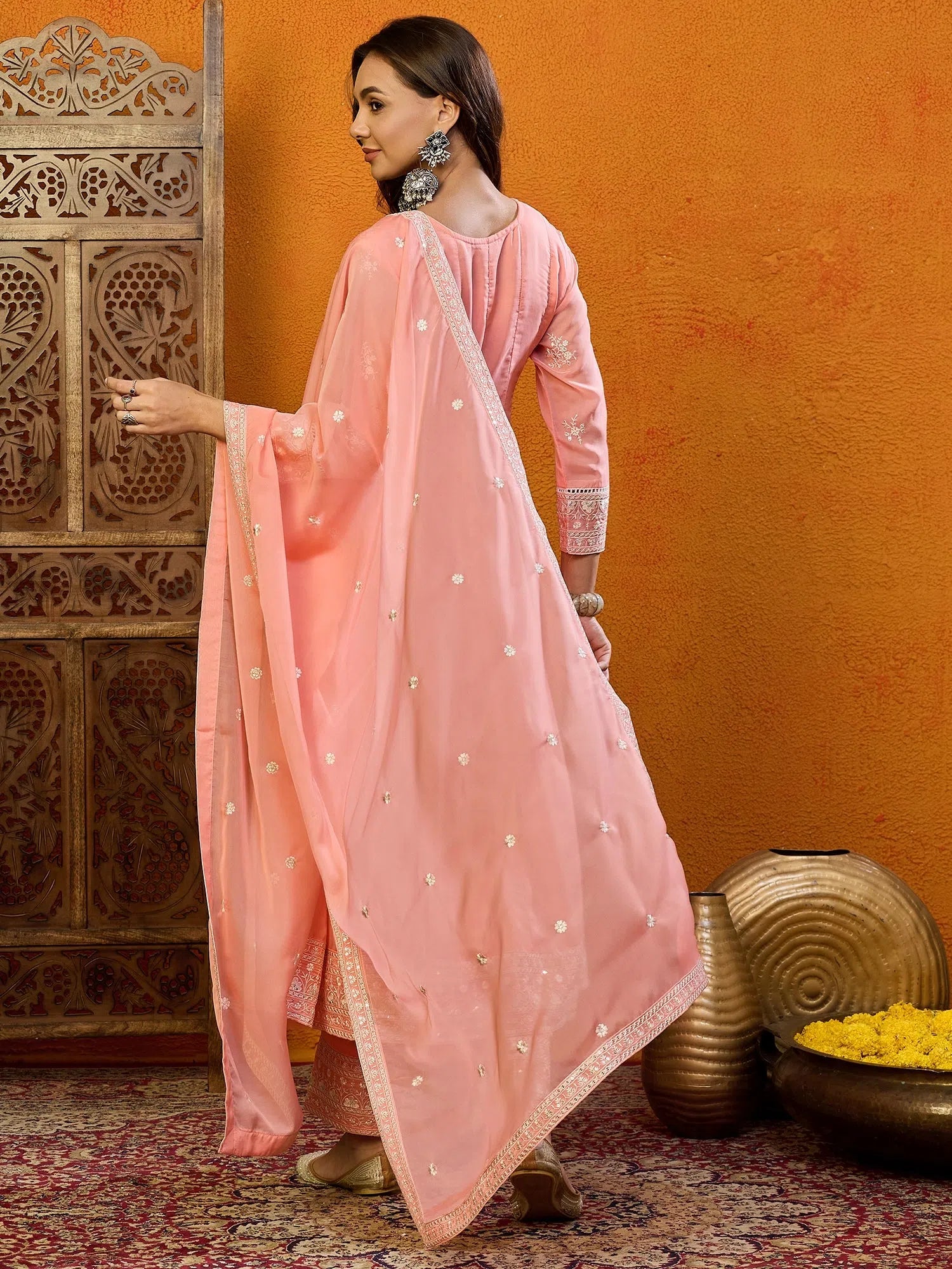 Blue Organza Anarkali Kurta Pant Set with Dupatta