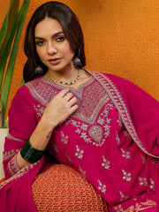 Women Georgette Embroidered Straight Kurta Sharara Set With Dupatta