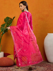 Women Blend Embroidered Straight Kurta Pant Set With Dupatta