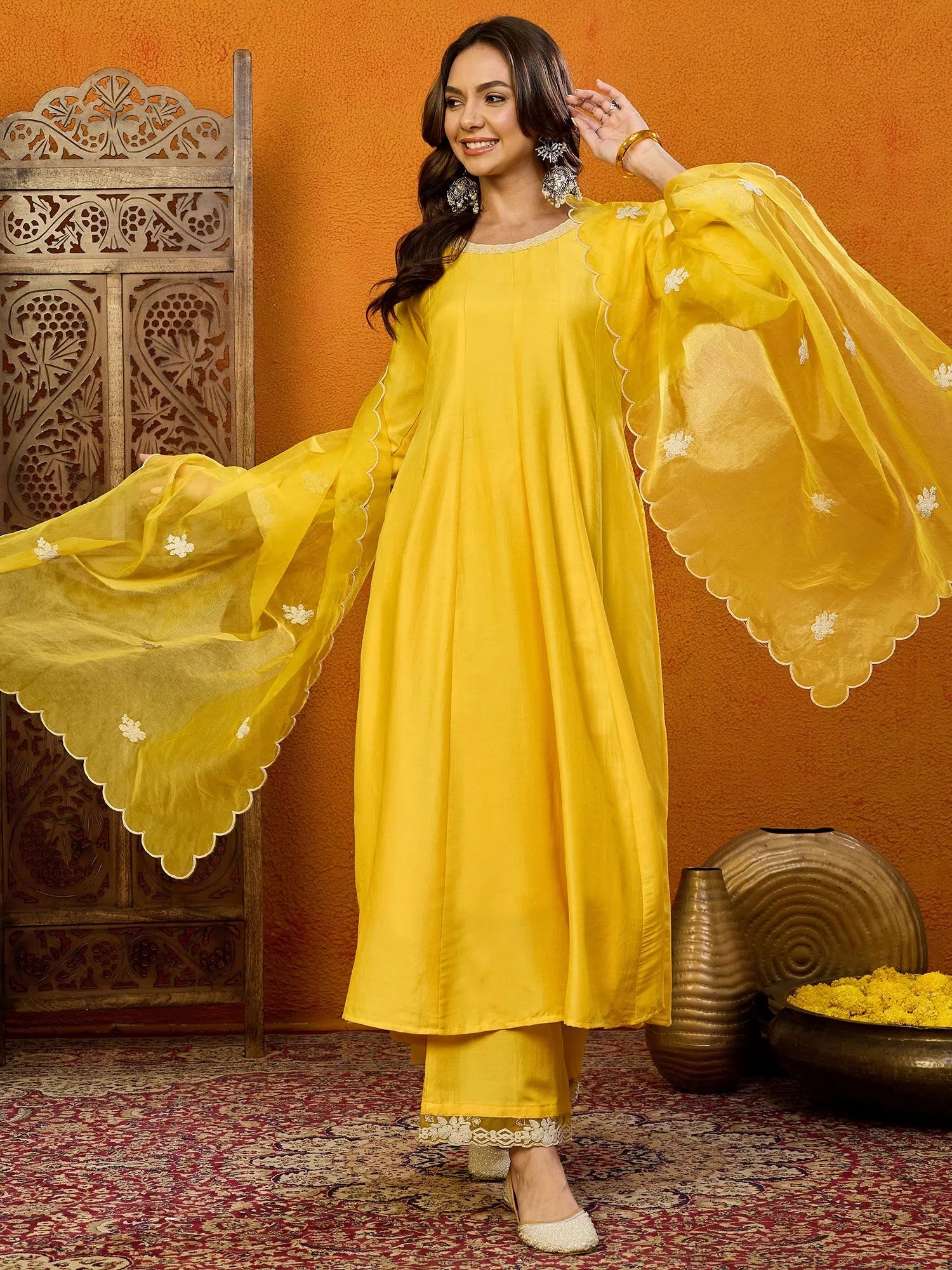 Yellow Solid Cotton Ethnic Lehenga - Women's Festive Lehenga