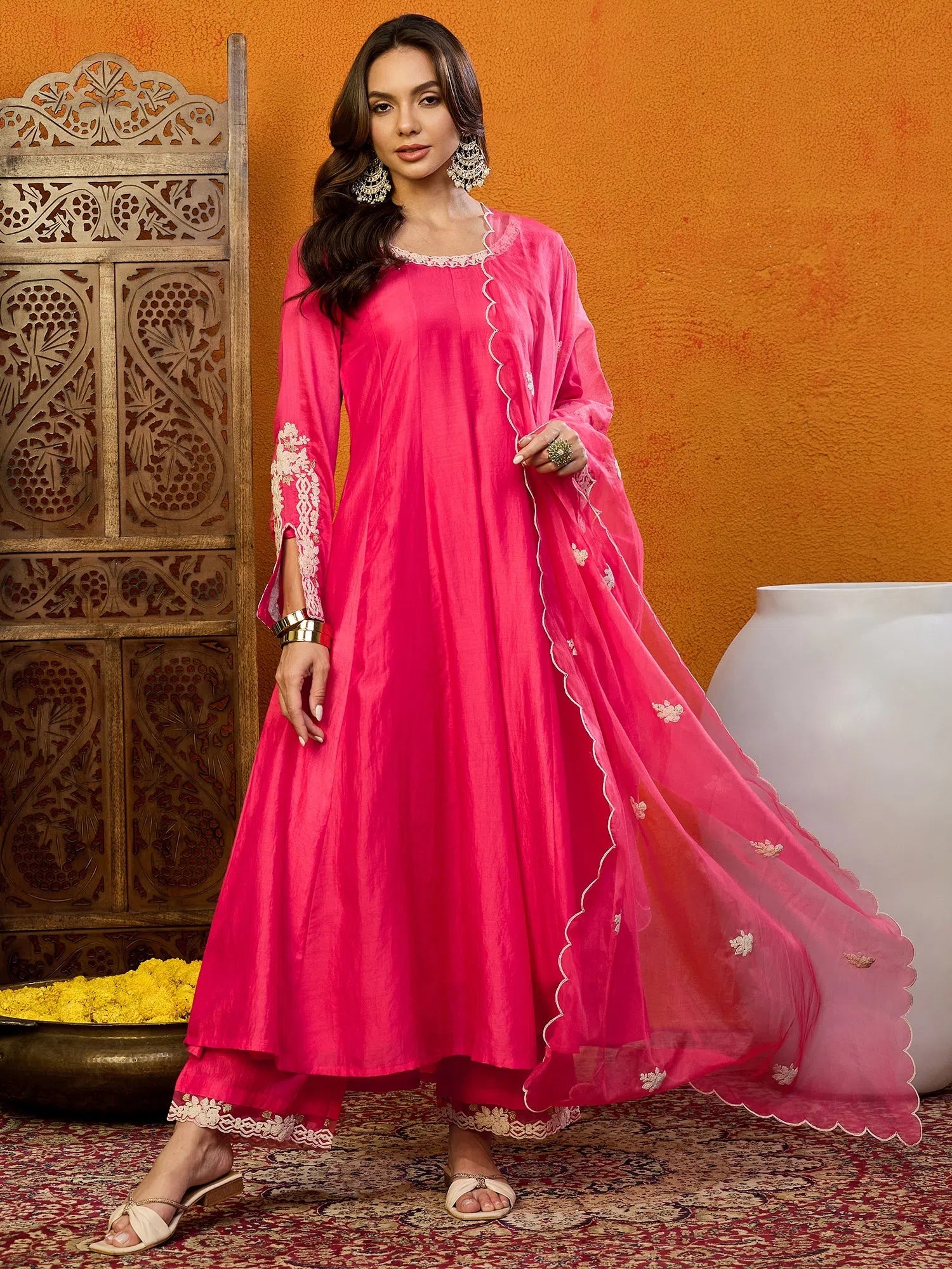 Pink Cotton Solid Indian Ethnic Kurti Set | Wedding Lehenga