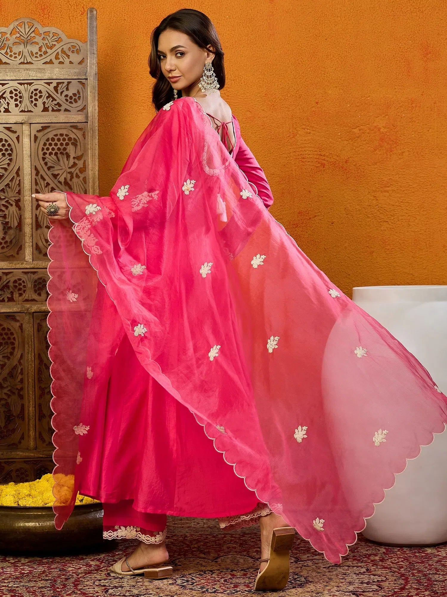 Pink Cotton Solid Indian Ethnic Kurti Set | Wedding Lehenga