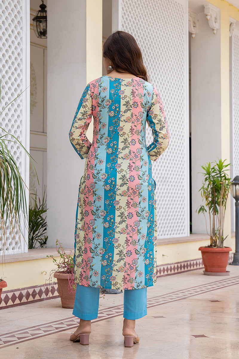 Multi Color Rayon Blend Floral Printed Straight Suit Set PKSKD2461 | D