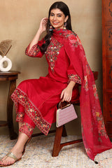 Rani Pink Silk Blend Solid Embroidered Straight Trouser Bottom Suit Set PKSKD2472