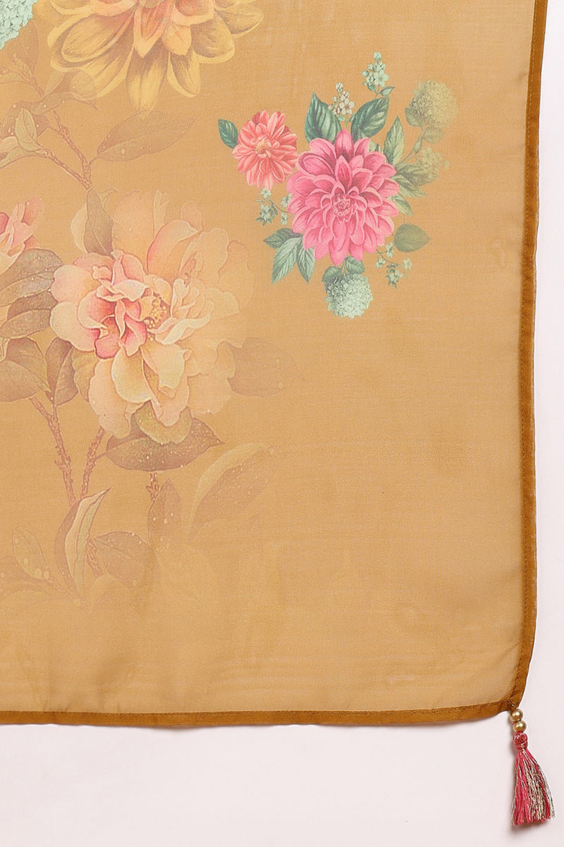 Mustard Yellow Silk Blend Solid Embroidered Straight Trouser Bottom Su