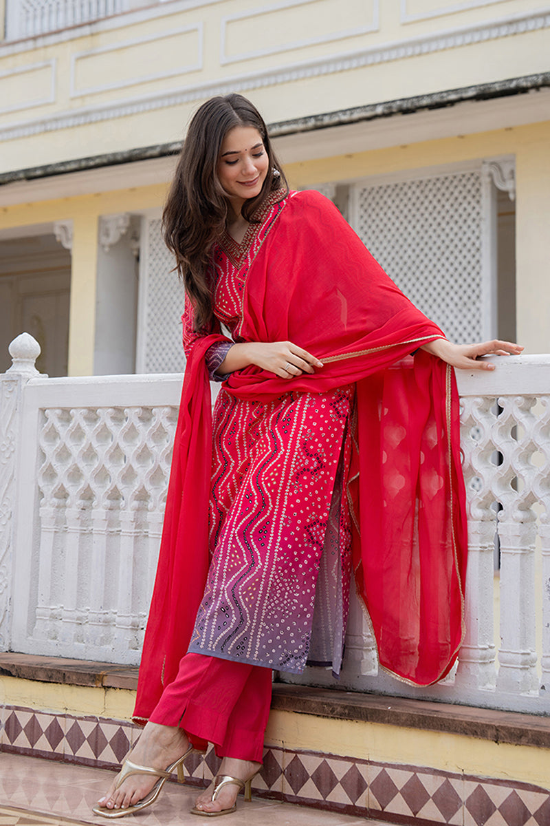Red Embroidered Solid Rayon Blend Straight Suit Set PKSKD2484 | DesiQl