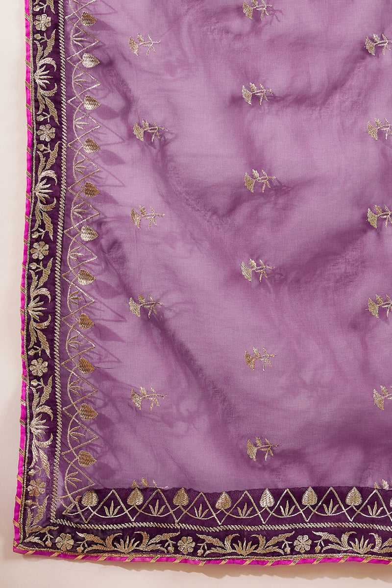 Purple Silk Blend Embroidered Solid Yoke Design Straight Palazzo Suit 