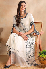 White Silk Blend Solid Embroidered Anarkali Kurta Trouse With Dupaata HOPPKSKD2489