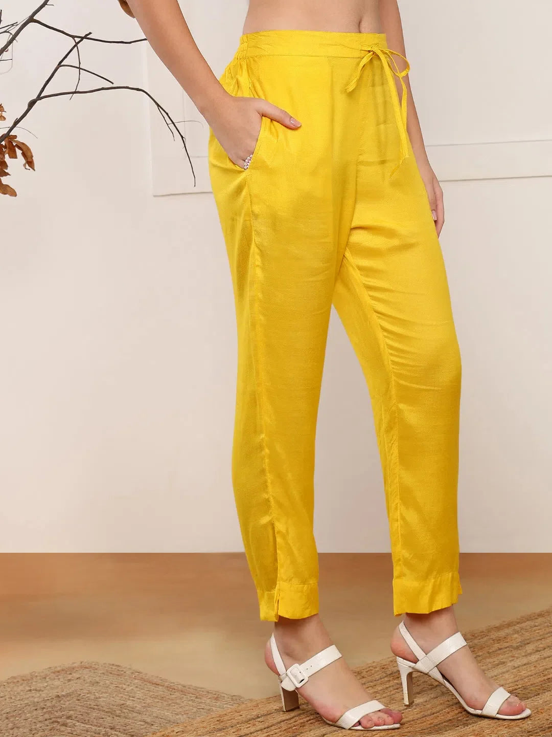 Yellow Floral Cotton Blend Kurta Set with Dupatta for Women