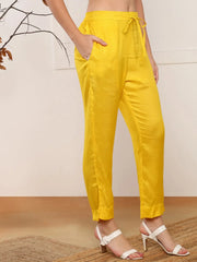 Women Yellow Cotton Blend Floral Printed Straight Kurta Trouser With Dupatta-PKSKD2495YLW