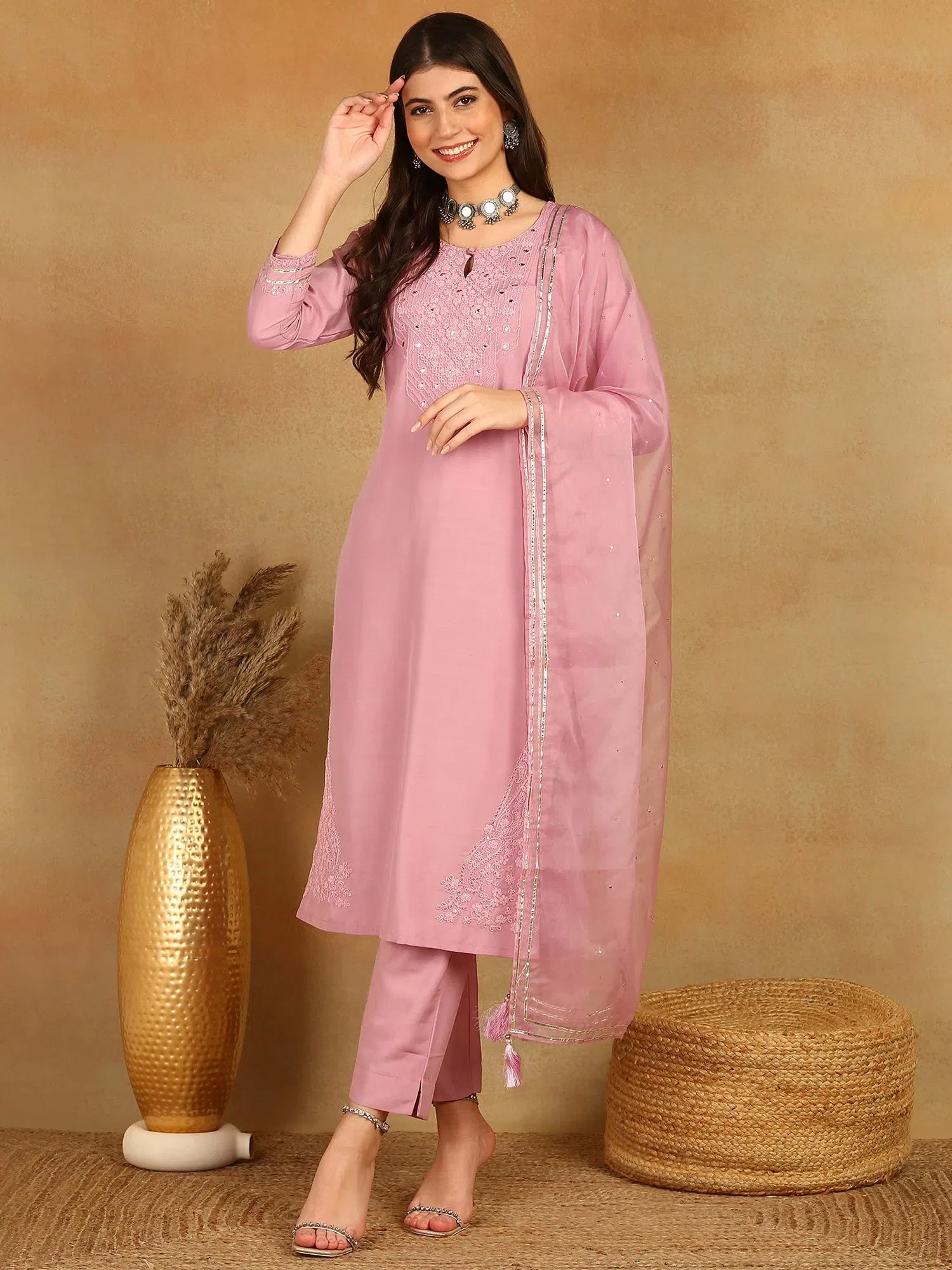 Pink Silk Kurta Set with Dupatta for Women | Indian Kurta Sets