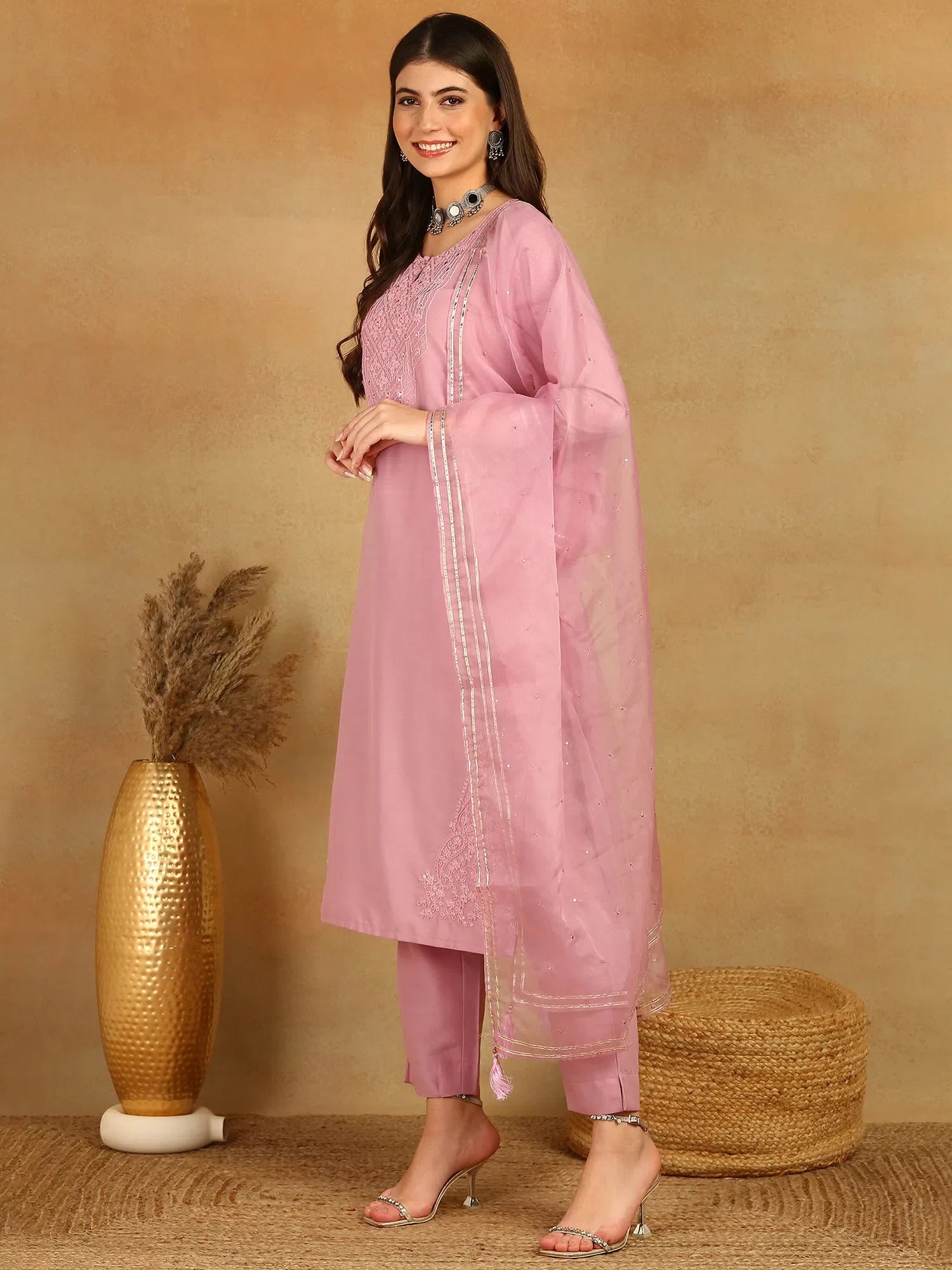 Pink Silk Kurta Set with Dupatta for Women | Indian Kurta Sets
