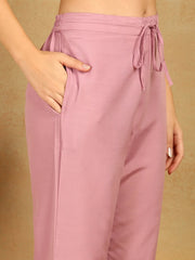 Women Pink Silk Blend Solid Yoke Design Straight Kurta Trouser With Dupatta-PKSKD2501PNK
