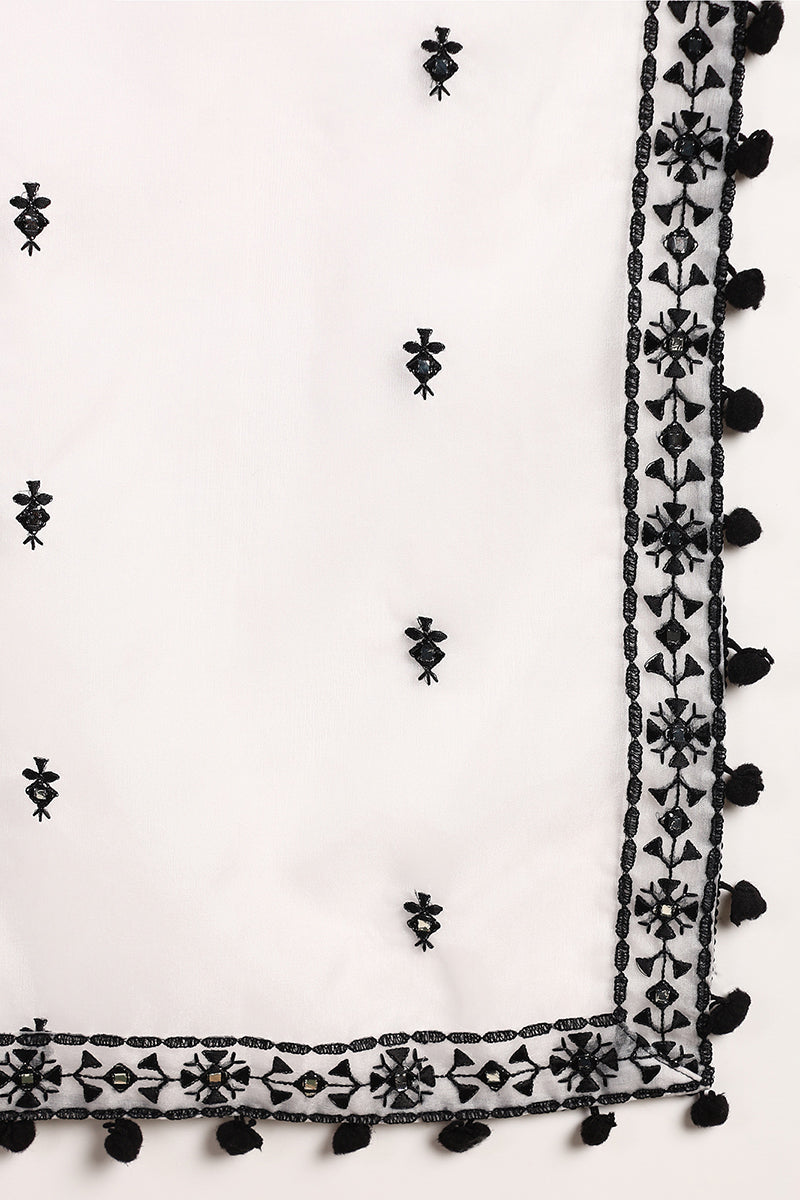 White Silk Blend Embroidered Thread Work A-Line Trouser Suit Set PKSKD