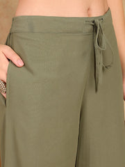 Women Olive Georgette Solid Embroidered Straight Kurta Palazzo With Dupatta-PKSKD2521OLV