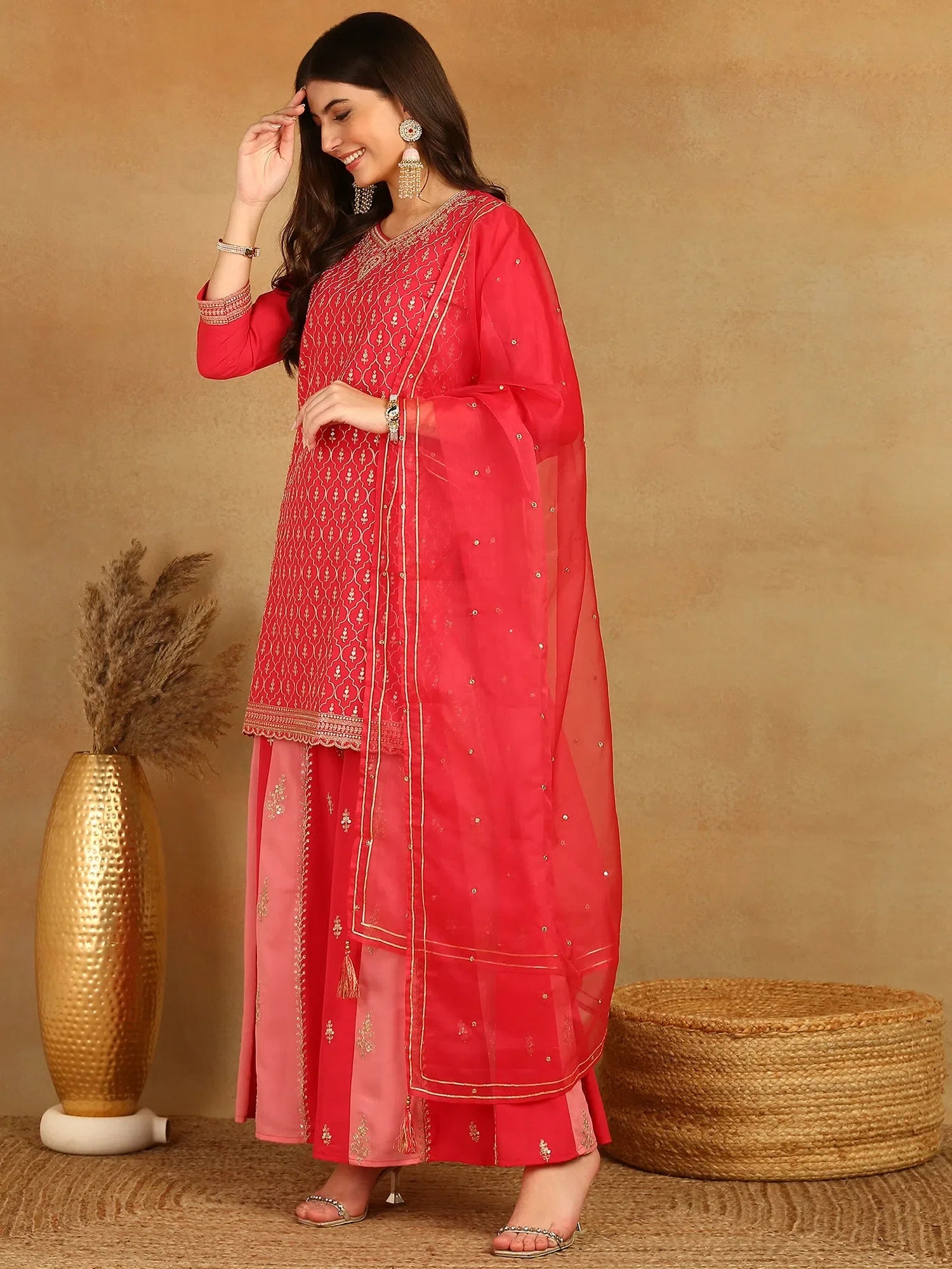 Pink Embroidered Kurta Palazzo Set | Women's Georgette Suit
