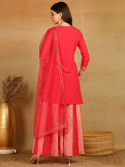 Women Pink Georgette Solid Embroidered Straight Kurta Palazzo With Dupatta-PKSKD2523PNK