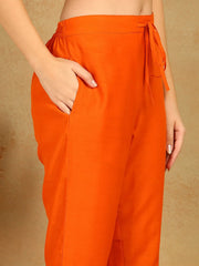 Women Orange Viscose Rayon Solid Embroidered Anarkali Kurta Trouser With Dupatta-PKSKD2529ORG