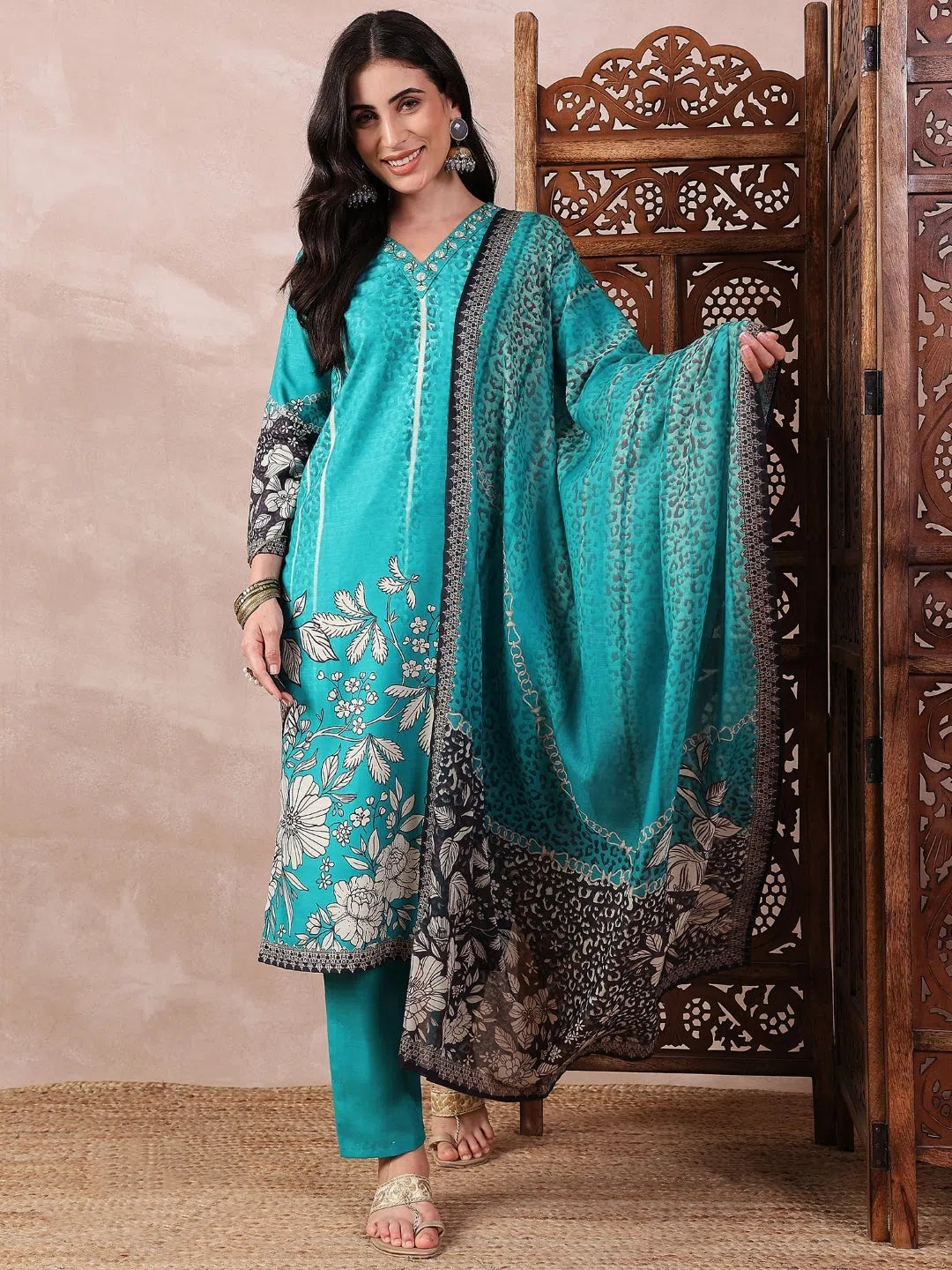 Green Floral Kurta Set with Dupatta | Elegant Womens Indian Kurta Sets