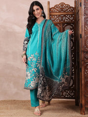Women Green Silk Blend Floral Printed Straight Kurta Trouser With Dupatta-PKSKD2537GRN