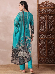 Women Green Silk Blend Floral Printed Straight Kurta Trouser With Dupatta-PKSKD2537GRN