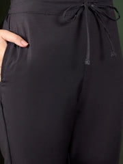 Women Black Silk Blend Floral Printed Straight Kurta Trouser With Dupatta-PKSKD2539BLK