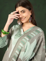 Women Green Silk Blend Abstract Printed Straight Kurta Trouser With Dupatta-PKSKD2541GRN