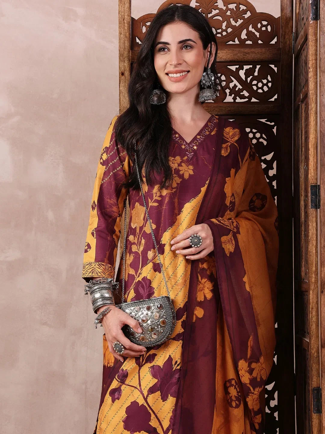 Yellow Floral Kurta Set with Dupatta | Women's Designer Kurta