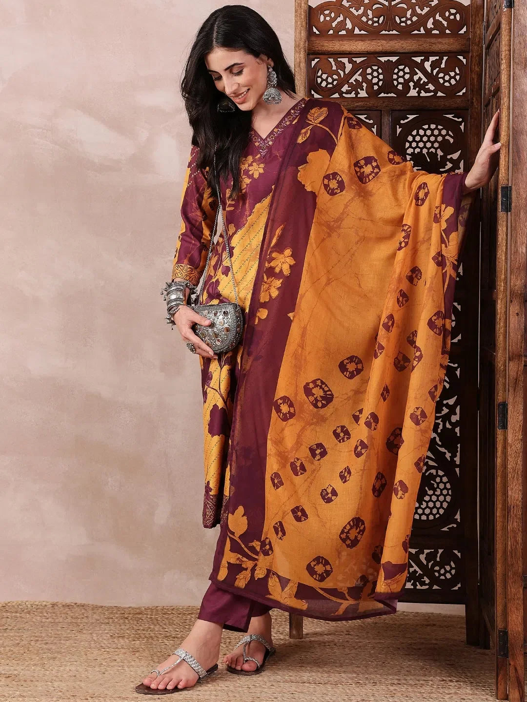 Yellow Floral Kurta Set with Dupatta | Women's Designer Kurta