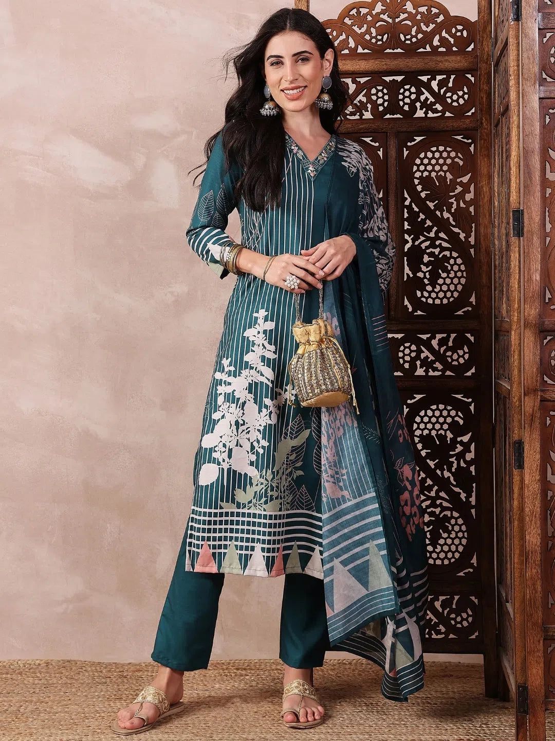 Brown Abstract Kurta Set With Dupatta - Women's Indian Kurta Sets